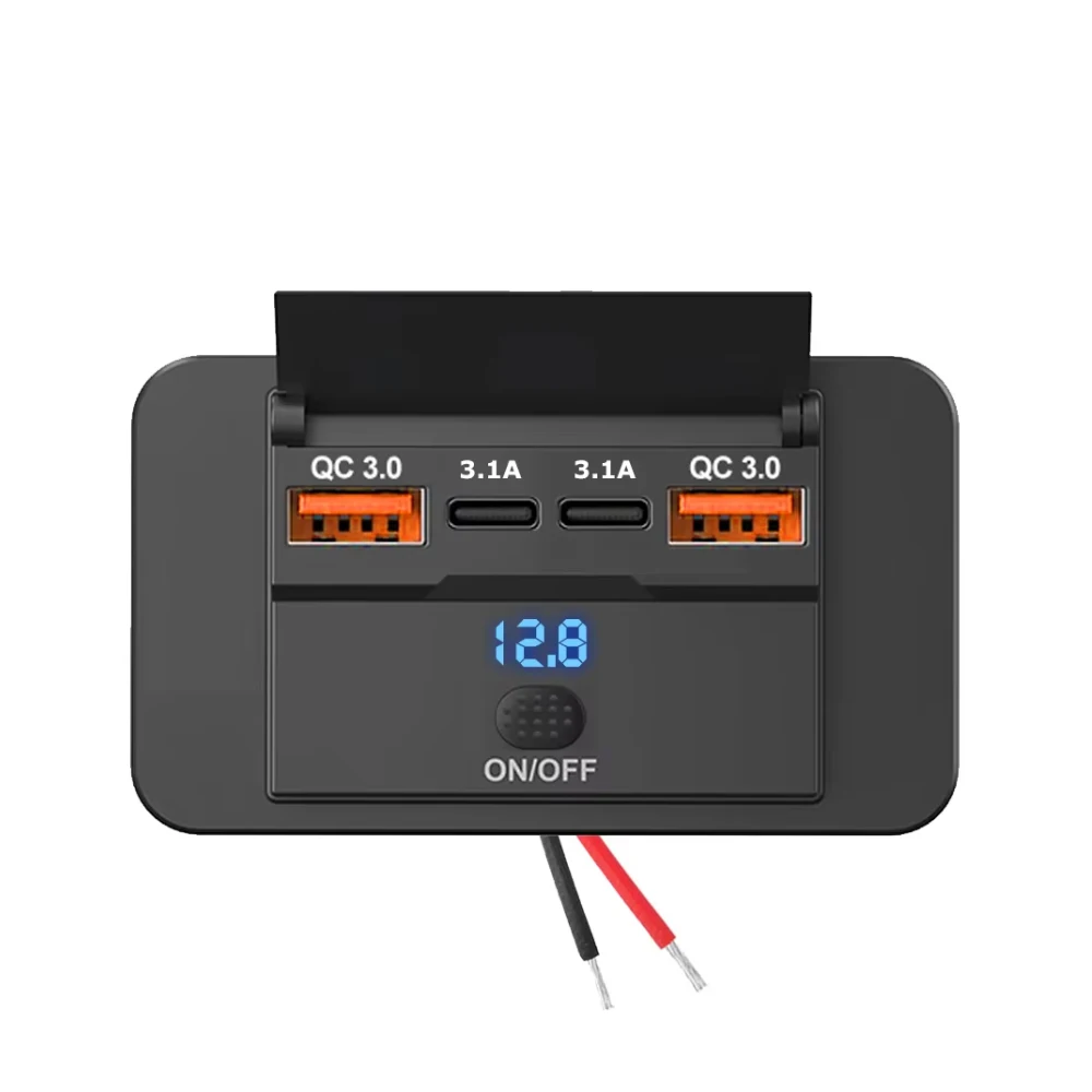 108W 4-Port 12V RV USB-Steckdose mit 90W PD und QC 3.0 18W Port Autoladegerät Zubehör mit Schalter und Spannungsanzeige für Auto, Bus, Wohnmobil