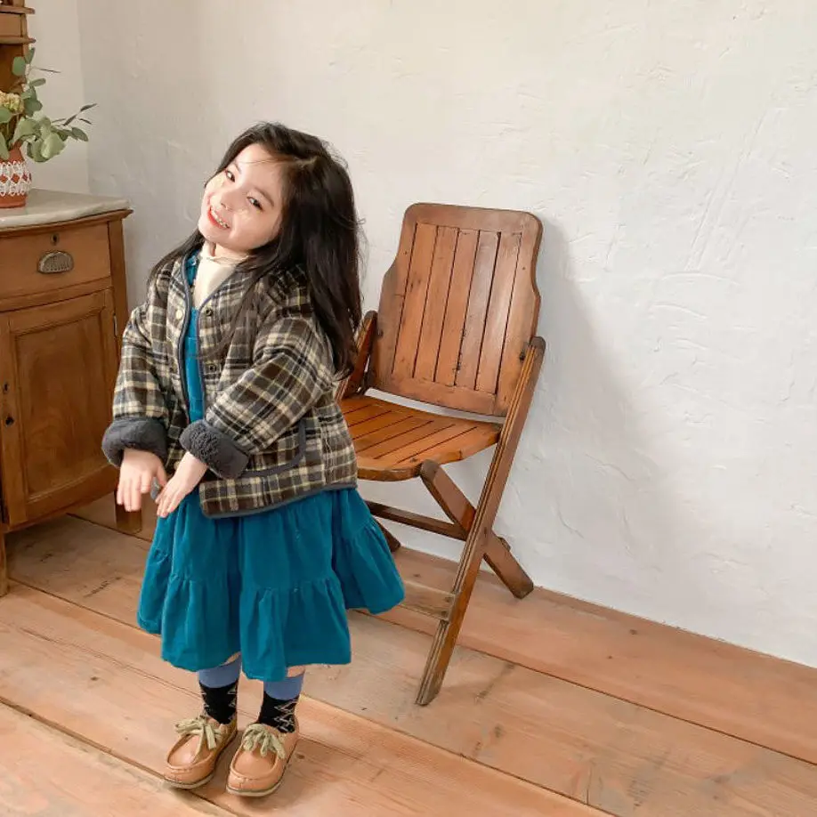 Children\'s Wool Plaid Plush Coat Autumn Winter 2022 winter Rabbit Plush Thickened Cotton Padded Jacket