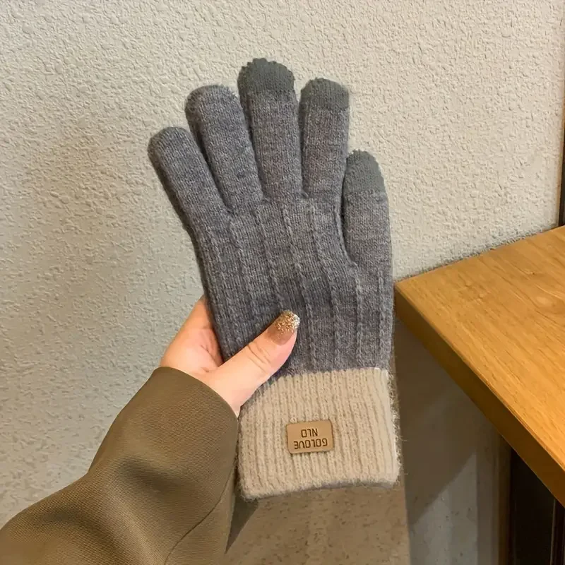 Autumn and Winter Touch Screen Gloves for Men Double Layer Thick Warm Knitted Gloves with Velvet for Christmas Gift