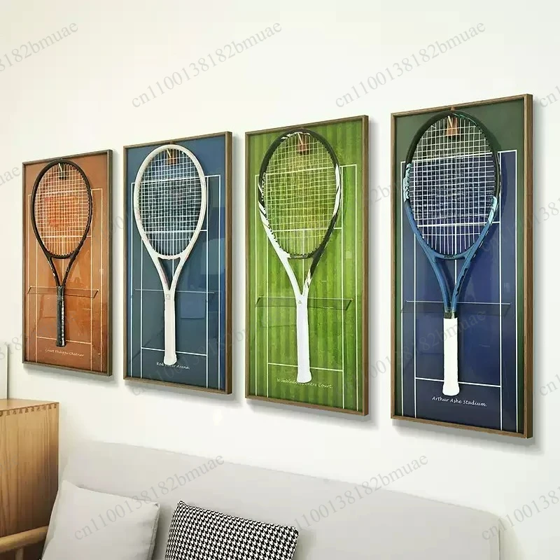 Grand Slam Tennis Racket Display Decorative Painting Storage Collection Photo Frame, Tennis Racket Rack
