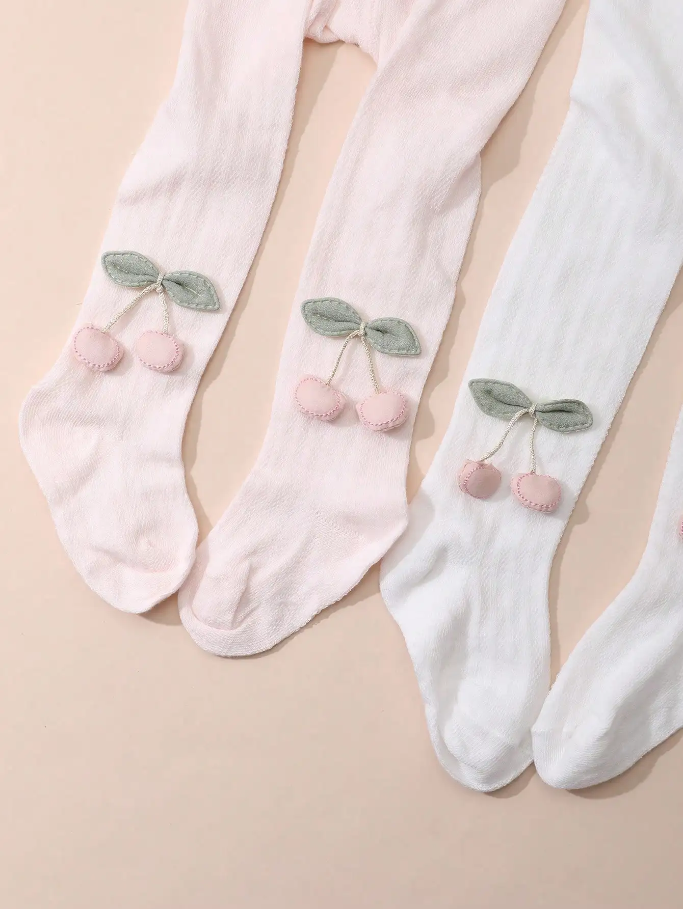 2Pcs Toddler Girls Bow Tights 0-9Y Summer Anti-Mosquito Mesh Breathable Nylon Spandex Cute Cherry Decor Solid Color Pantyhose view 5