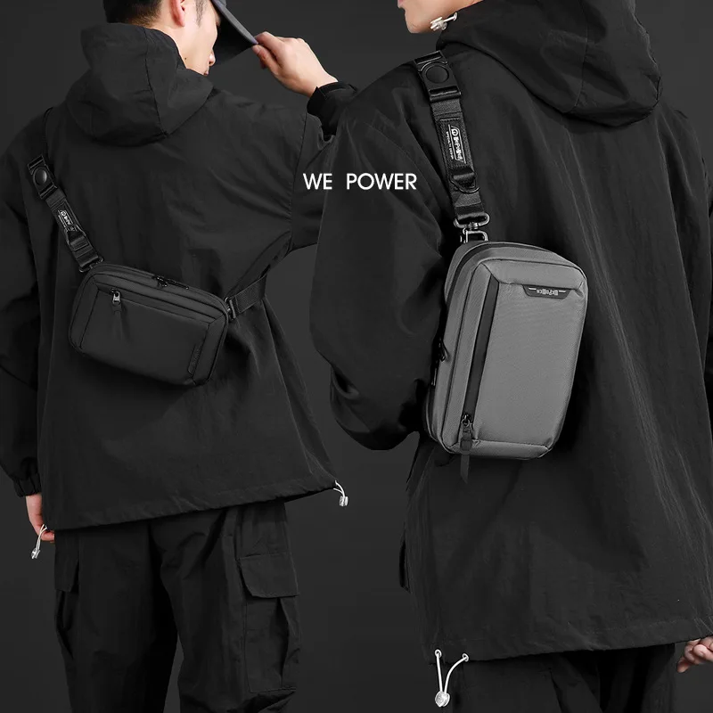 Durable Oxford fabric men's simple chest bag, horizontal hand-held storage bag, commuting single-shoulder crossbody bag