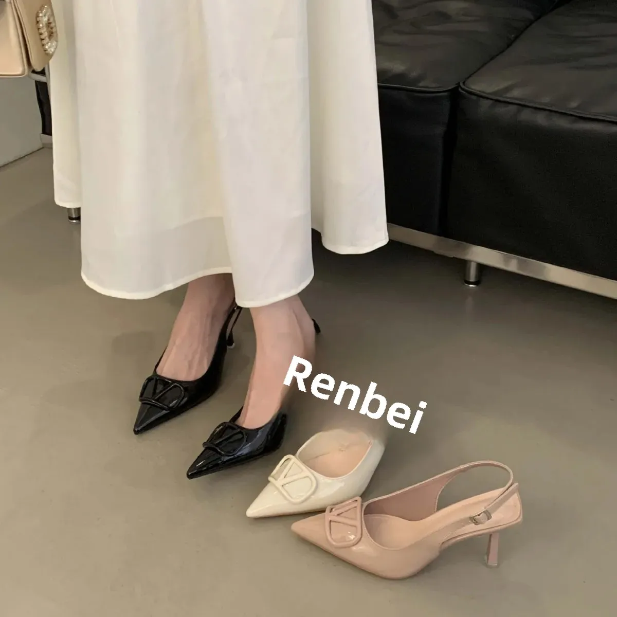 مثير الفرنسية أشار تو الكعب العالي 1127-26 فولت مشبك كل مباراة التفاف رئيس الصنادل الربيع الصيف بولي Leather الجلود المواد الداخلية الاصطناعية