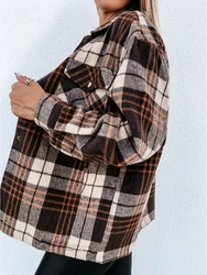 Instagram influencer autumn and winter loose fitting retro plaid long sleeved shirt jacket women's metal buckle wool jacket