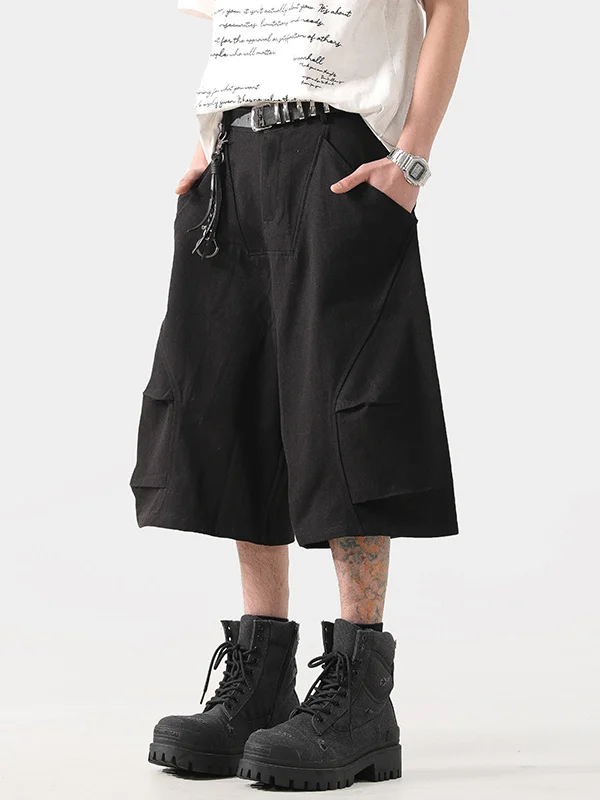 

Casual Pleated Loose Men's orts Summer 2025 Trendy Design Street Sle High Waist Wide Leg Seven-Foot Pants American Retro