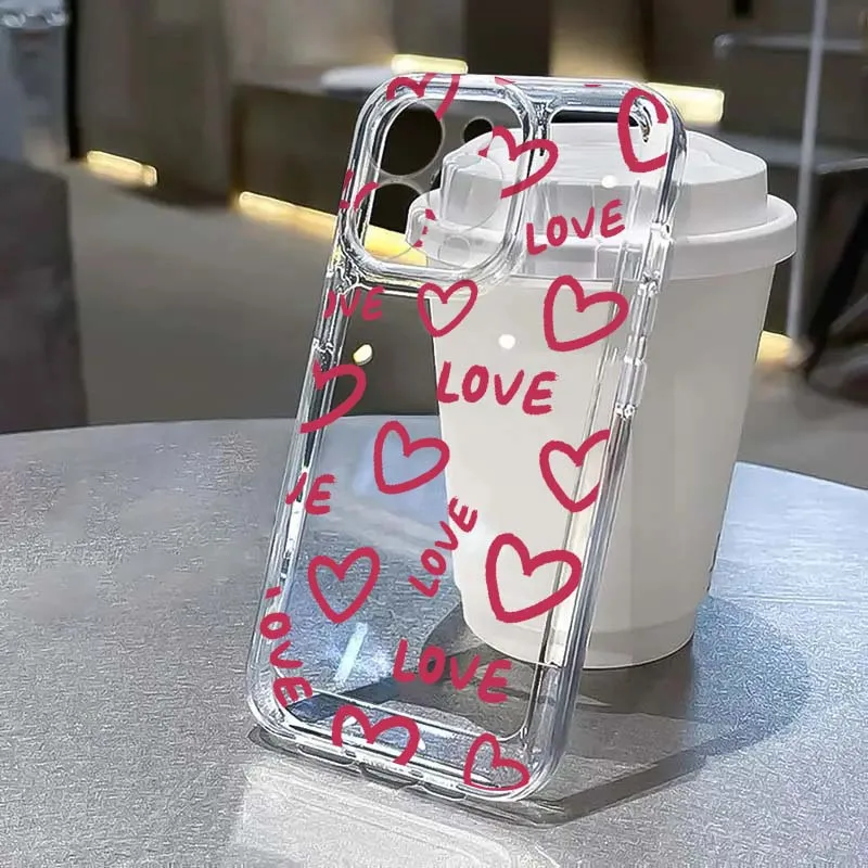 

Creative Cartoon Love Heart Phone Case For Apple iPhone 17 Air 16e 16 15 14 13 12 11 Mini Pro Max Plus Transparent Soft Cover