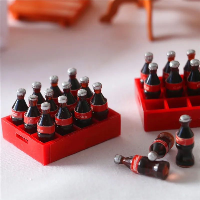 13Pcs/Set Dollhouse Miniature Cola Basket Tray Model Kits Mini Coke Bottles Drinks Kitchen Food Play Scene Decoration Accessorie