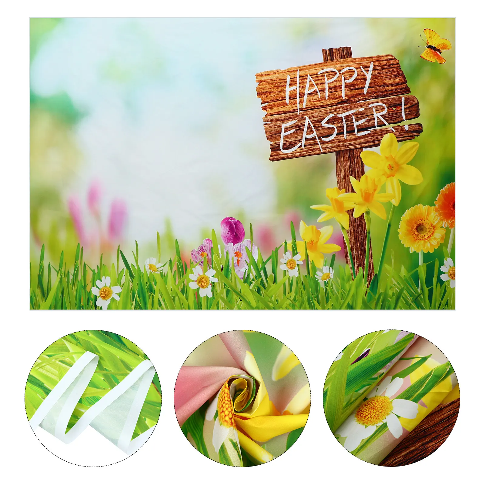 

Easter Flower Grass Scenic Vinyl Photography Backdrop Large Seamless Reusable Wall Decor Tapestry for Party Photo Booth Dessert
