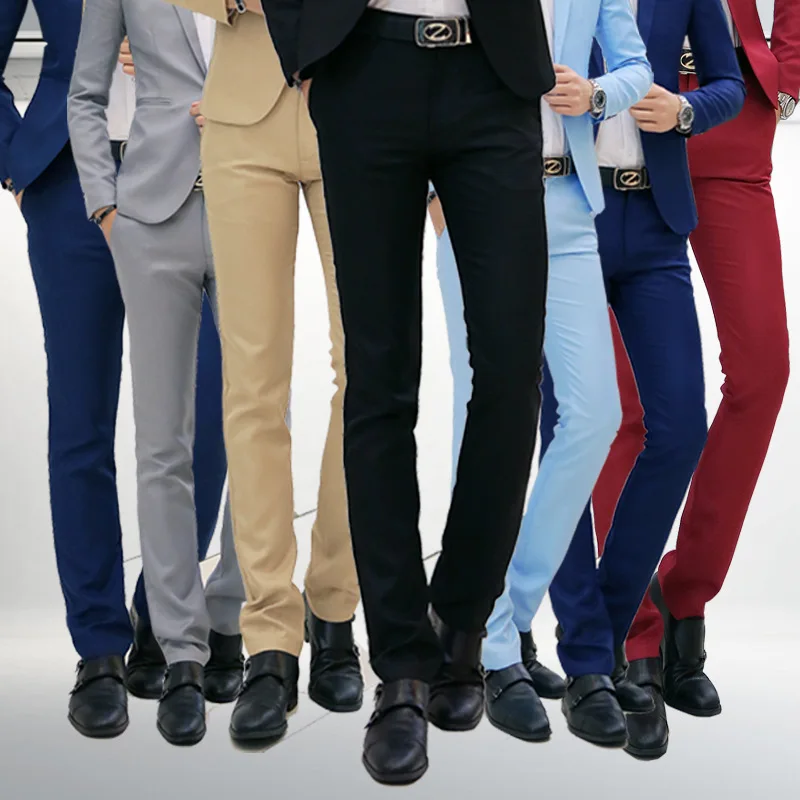 Fashionable Men's Casual Pants, Straight Leg Pants, Trendy Men's Slim Fit Leggings, Solid Color Suit Pants, Men's