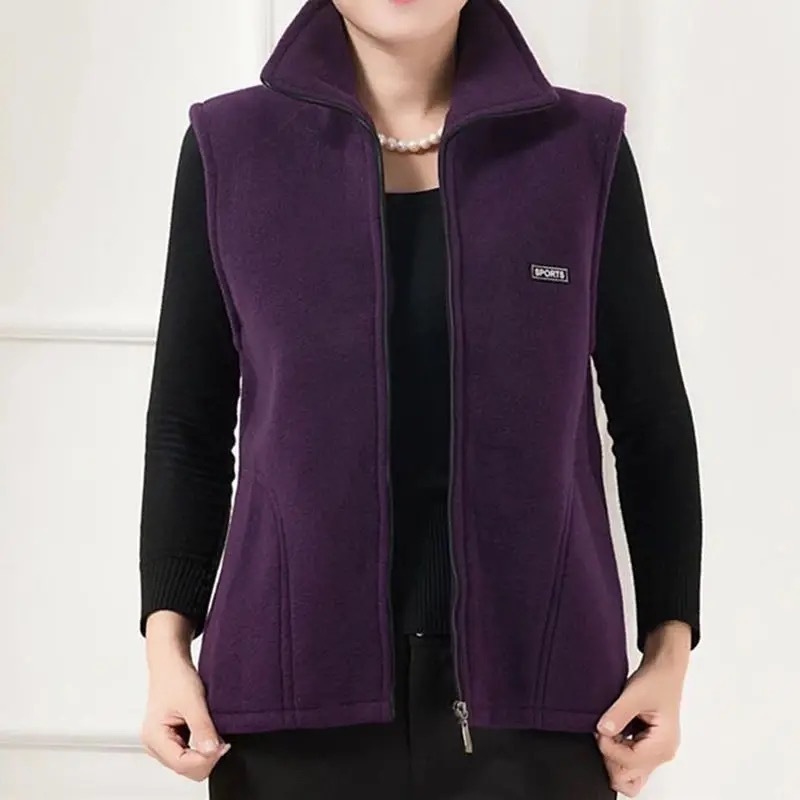  Spring Autumn Women Vest Jacket Middle-Aged Casual Solid Sleeveless Gilet Femme Pocket Short Waistcoat 