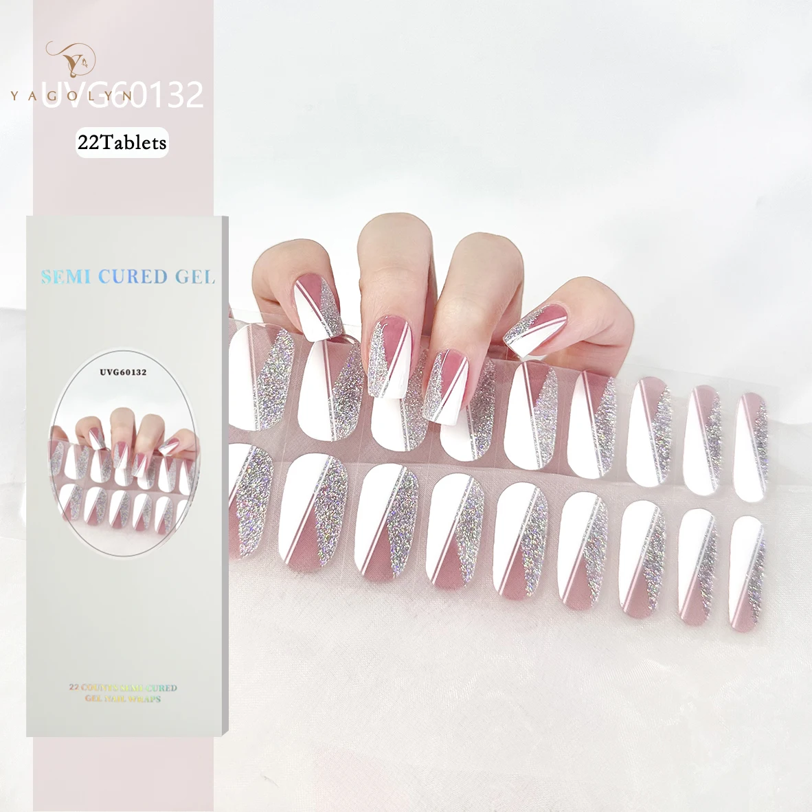 Gel Semi-Curado Unhas Adesivos, Sliders Adesivos, Longa Duração, Gel Completo, Manicure DIY, Endurecer na Necessidade de Lâmpada UV, 16 Dicas, 20 Dicas, 22 Dicas