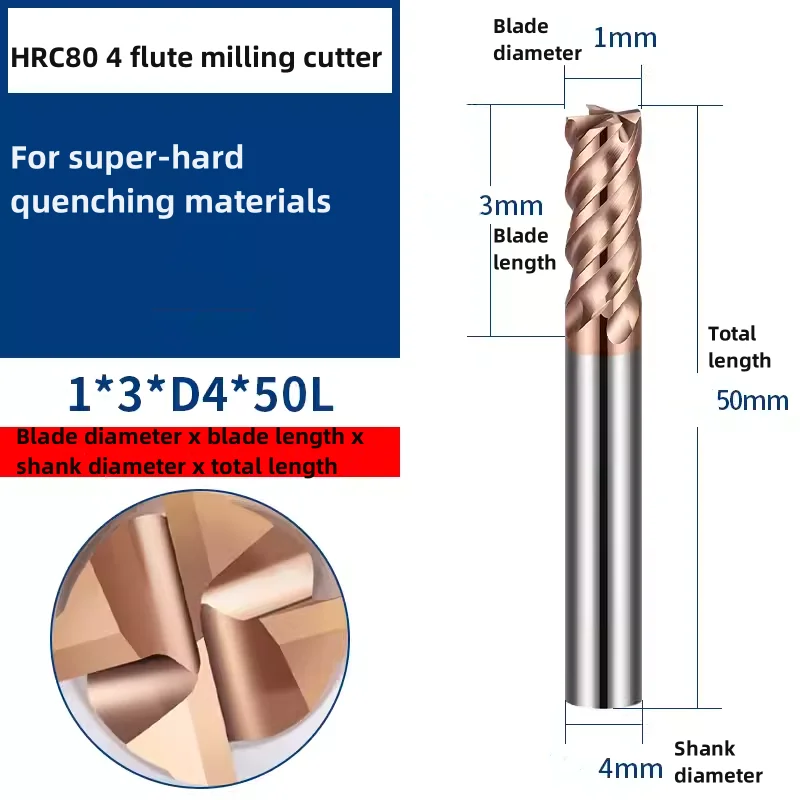 HRC80 4 Flute High-hardness Carbide Milling Cutter Super-hard Mold Steel Quenched Steel Special End Mill 8x20x8x60 5x13x6x50