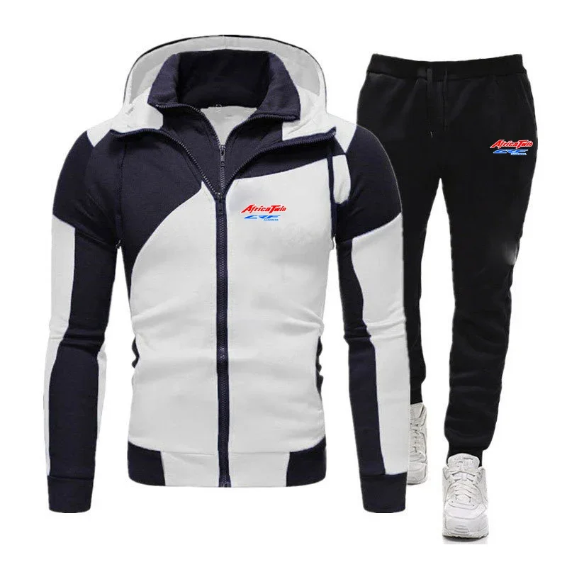 Africa Twin Crf 1000 L Crf1000 2024 Men New Brand Tracksuit Casual Color Matching Design Diagonal Zipper Hoodie+Pant Suit