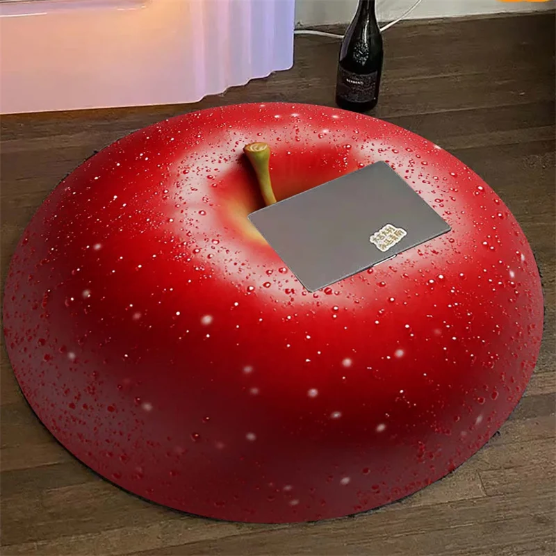 Red Apple Print Round Rug, Vibrant Fruit Theme Polyester Mat for Living Room Office Bedroom Outdoor Patio Decor Gift