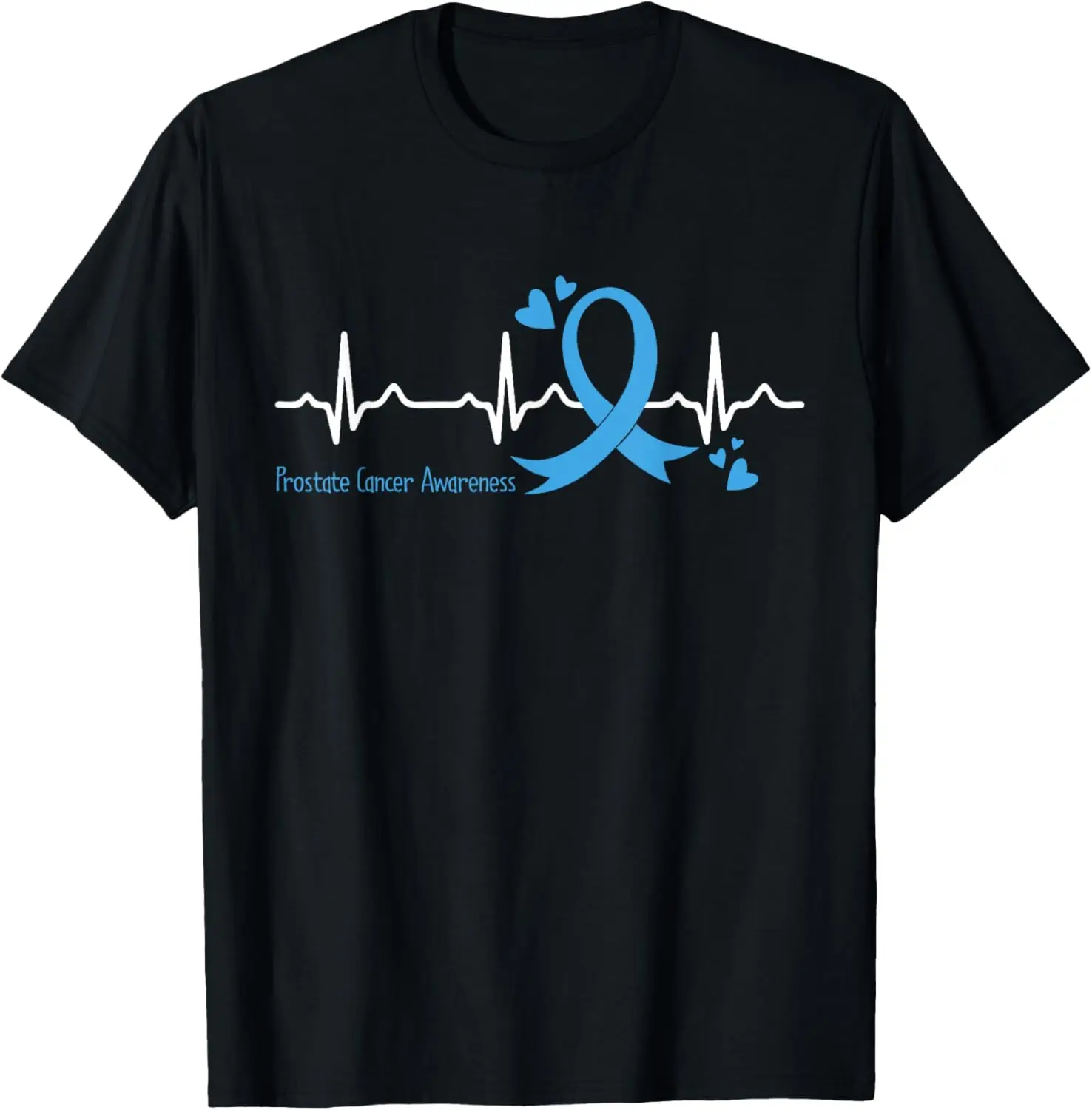 Heartbeat Light Blue Ribbon Prostate Cancer Awareness T-Shirt