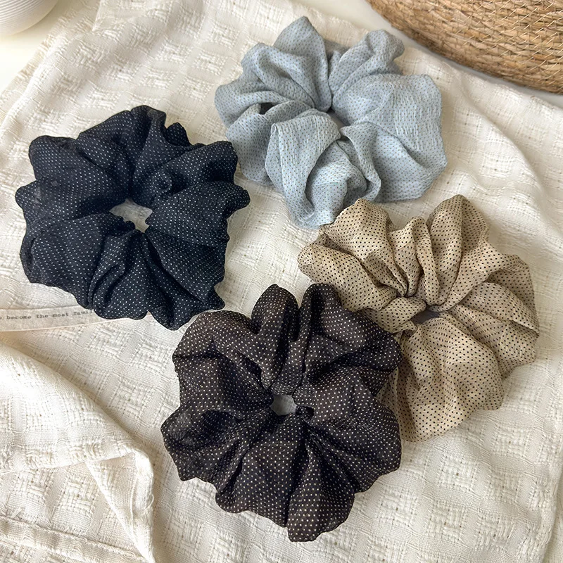 French Vintage Tulle Small Polka Dot Wide Hair Tie for Low Ponytail—Elegant Hair Tie, Gentle on Hair, Large Size