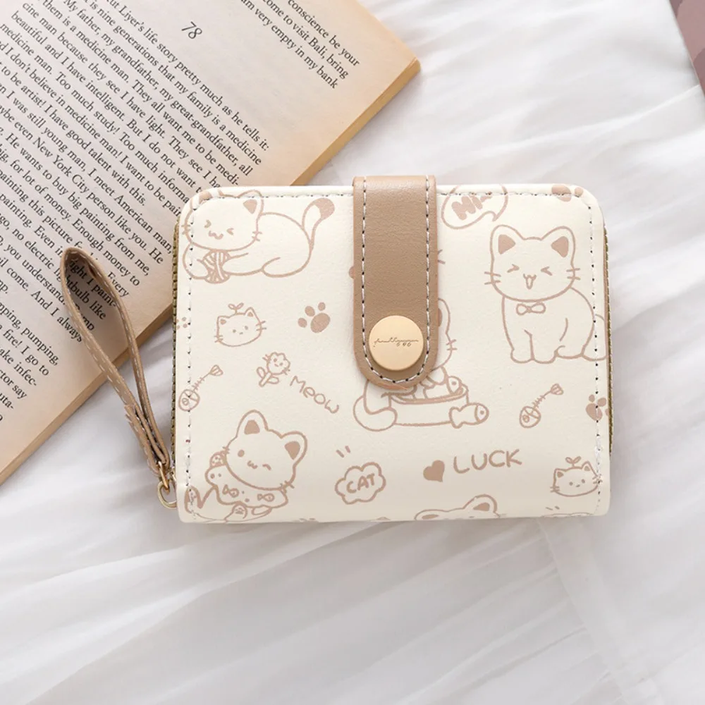 Leuke Kat Portemonnee Damesmode Korte Portemonnee PU Leer Grote Capaciteit Portemonnee Lichtgewicht ID-kaarthouder Reizen Cash Coin Bag