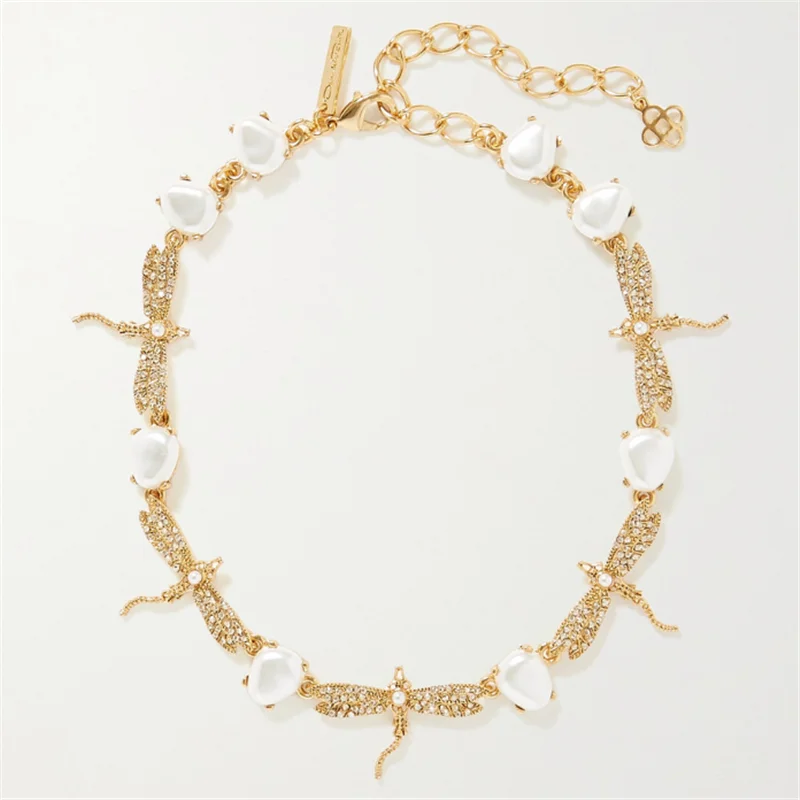 

Oscar Dragonfly Pearl Necklace Gilded Vintage Elegance Luxe Botanical Statement Jewelry for Women Gift Party Anniversary