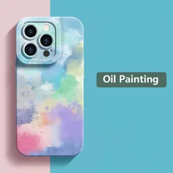 Funda de teléfono con pintura al óleo de acuarela para iPhone 14 13 12 Mini 15 16 Pro Max 11 7 8 Plus X XS XR SE 2020, funda de silicona suave y mate