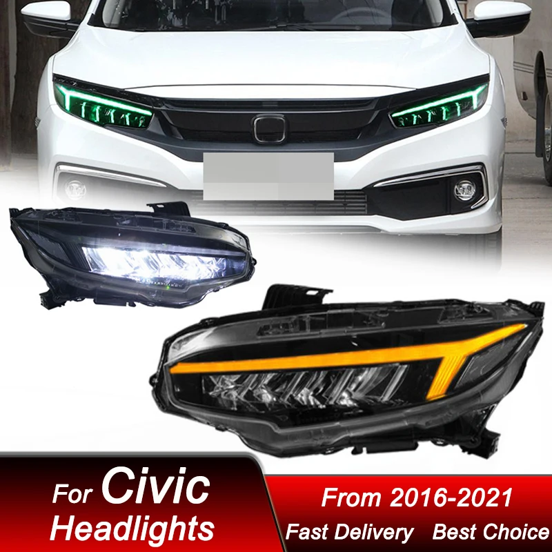 

Поп-автомобильные фары для Honda Civic 10G 2016-2021 RGB стиль полностью светодиодные фары в сборе, обновленный комплект аксессуаров для линз проектора