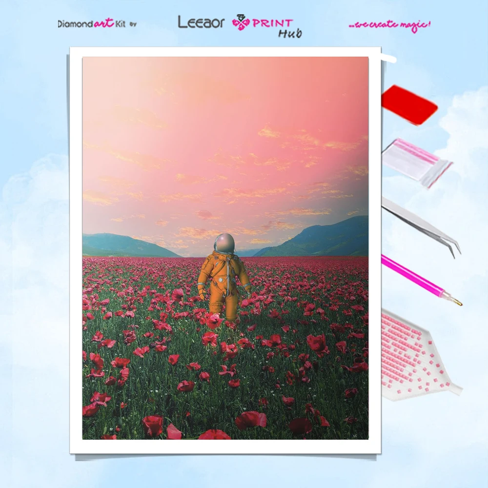 우주 다이아몬드 페인팅 우주 비행사 꽃 그림 풀 다이아몬드 모자이크 라인석 자수 크로스 스티치 키트, 5D DIY 홈 장식