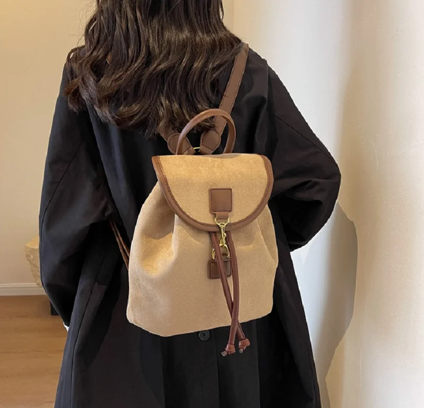 New Korean Women's Fashion Large Capacity Leather Travel Backpack Vintage Bucket Shoulder Bags Preppy Style School Bag Totes