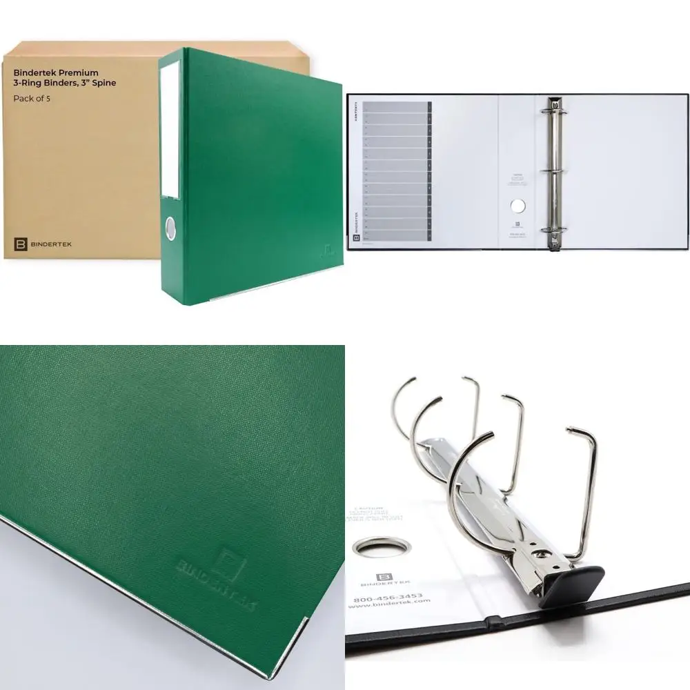 

Папки премиум-класса с 3 кольцами, упаковка из 5 шт., 3 ширины позвоночника, вместимость 525 листов, двойные D-образные кольца, текстированная покрышка, вечнозеленый, стальной контейнер