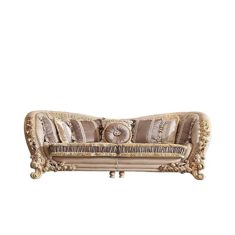 Solid wood sofa leather sofa hand carved rose sofa
