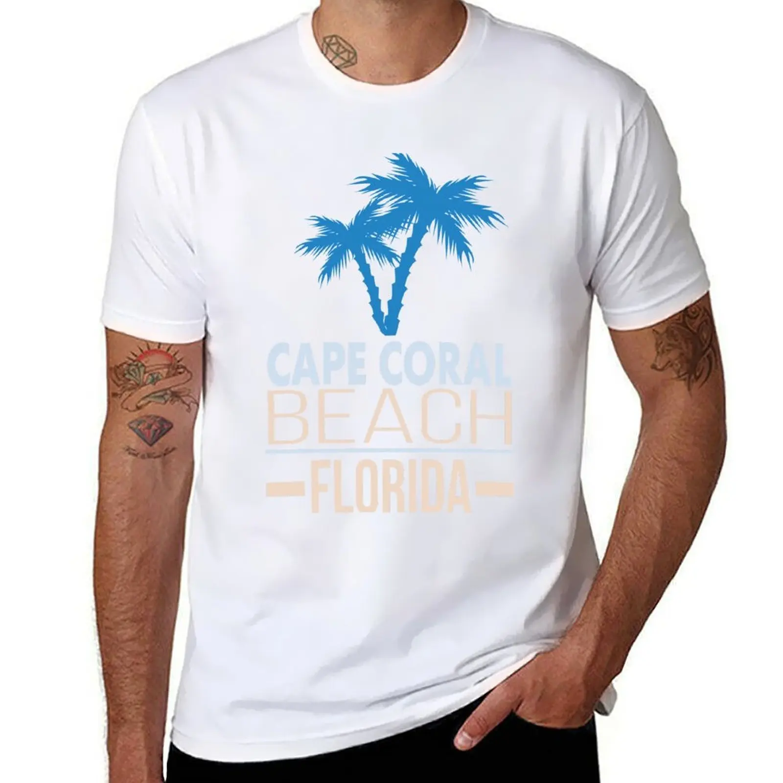 

Cape Coral Beach Florida with Palm Trees T-Shirt t shirt for man 100 percent cotton t shirt man designer T-Shirt