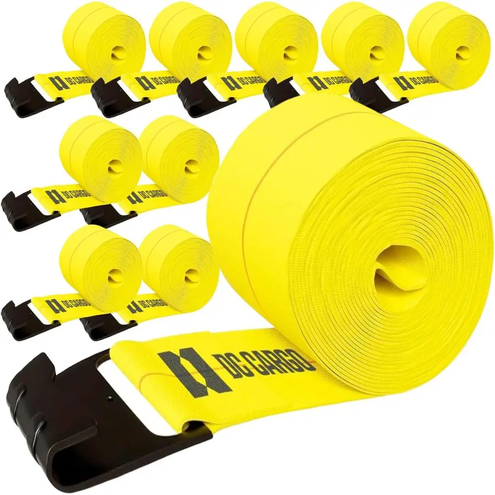 Heavy-Duty 4 Inch x 30 Foot Ratchet Straps with Hooks, 10-Pack, 16,500 lbs Break Strength, 5,500 lbs WLL