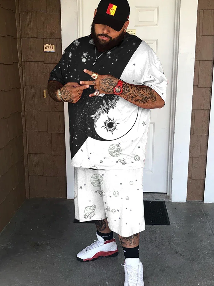 ZOOY (L-9XL) Men\'s Plus Size Fashion Fashion Brand Cartoon Abstract Graffiti Graphic Casual Short Sleeve Shorts Set