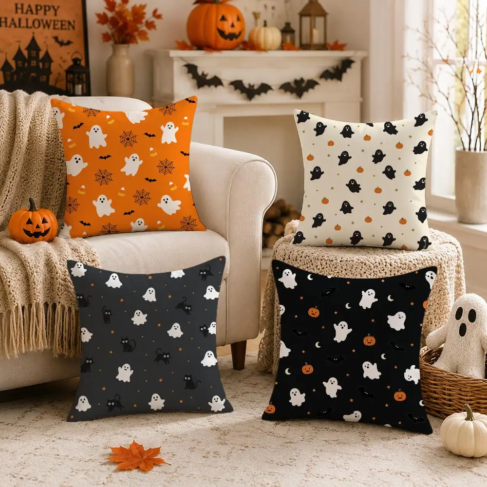 Simple Ghost Halloween Seamless Patterns Cushion Cover Skin-Soft Pillow Cover Festive Home Accent Great Gift for Sofa Bed