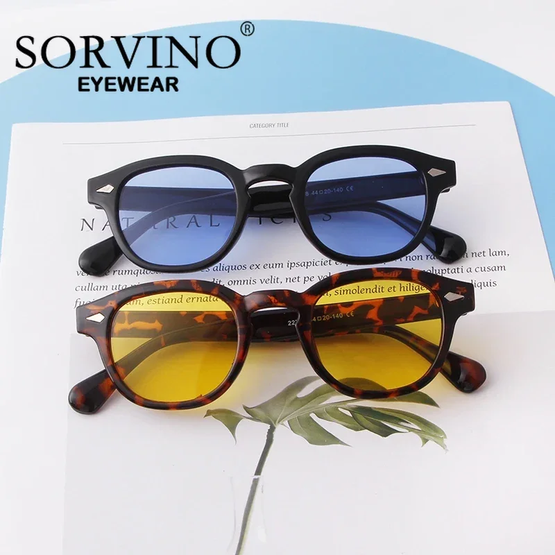 SORVINO 2025 Round Retro Rivet Tortoiseshell Sunglasses Women Men Brand Design Vintage Leopard Blue Len Square Sun Glasses UV400