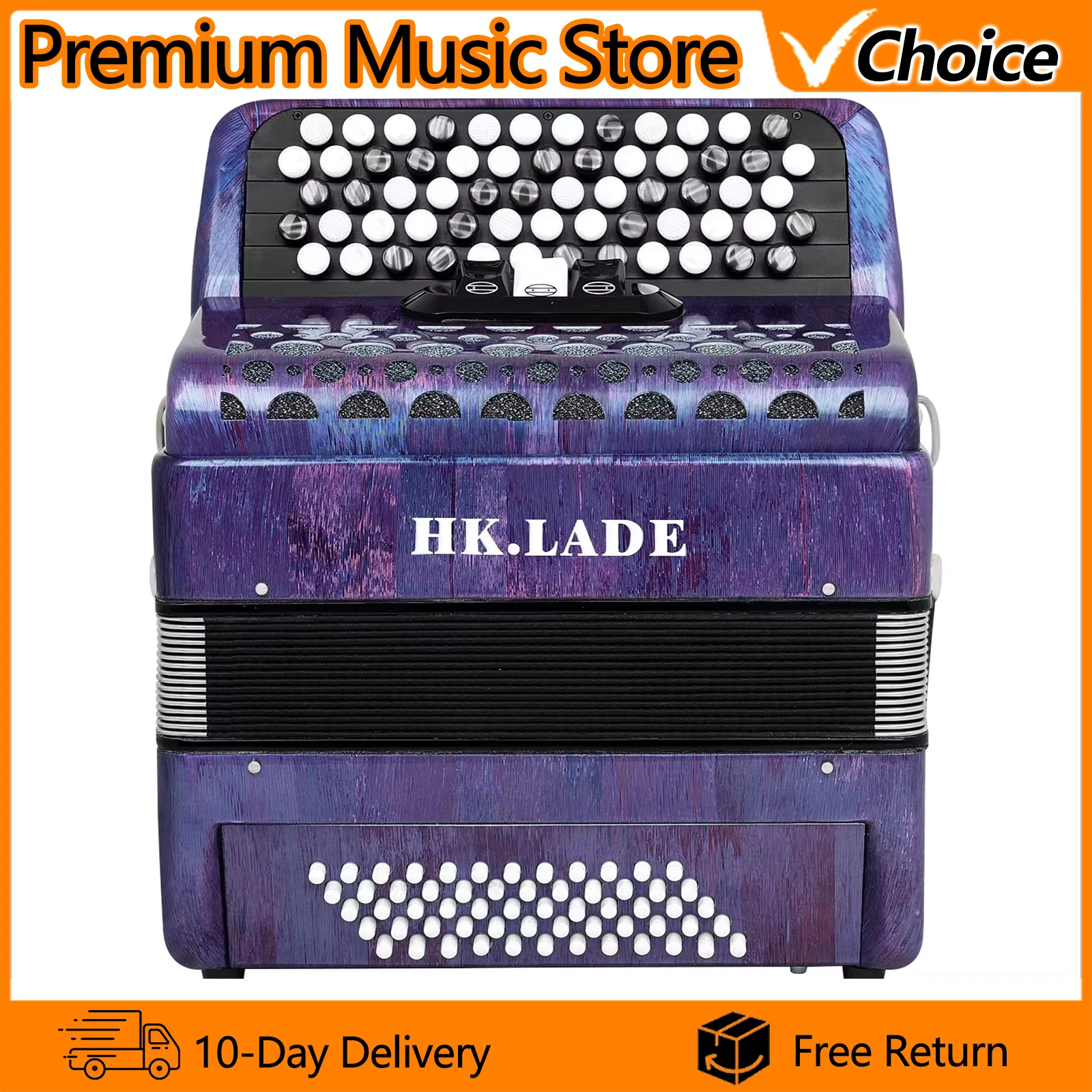 HK-LADE 62 Key 60 Bass Accordion Button Color Changing and Tone Changing Professional Bayan Accordion with Accessories Purple