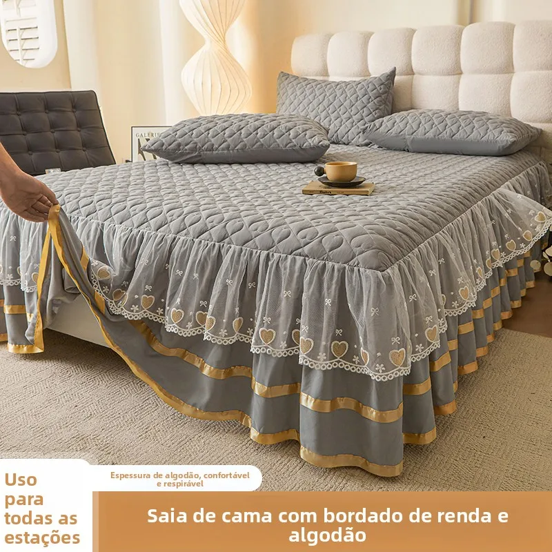washed-cotton-lace-edged-bed-skirt-thickened-three-piece-set-four-season-universal-high-end-feel-polyester-fabric