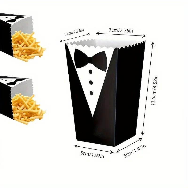 10pcs Popcorn Paper Box Black And White Suit Bow Tie Square Box Thickened Disposable Paper Box