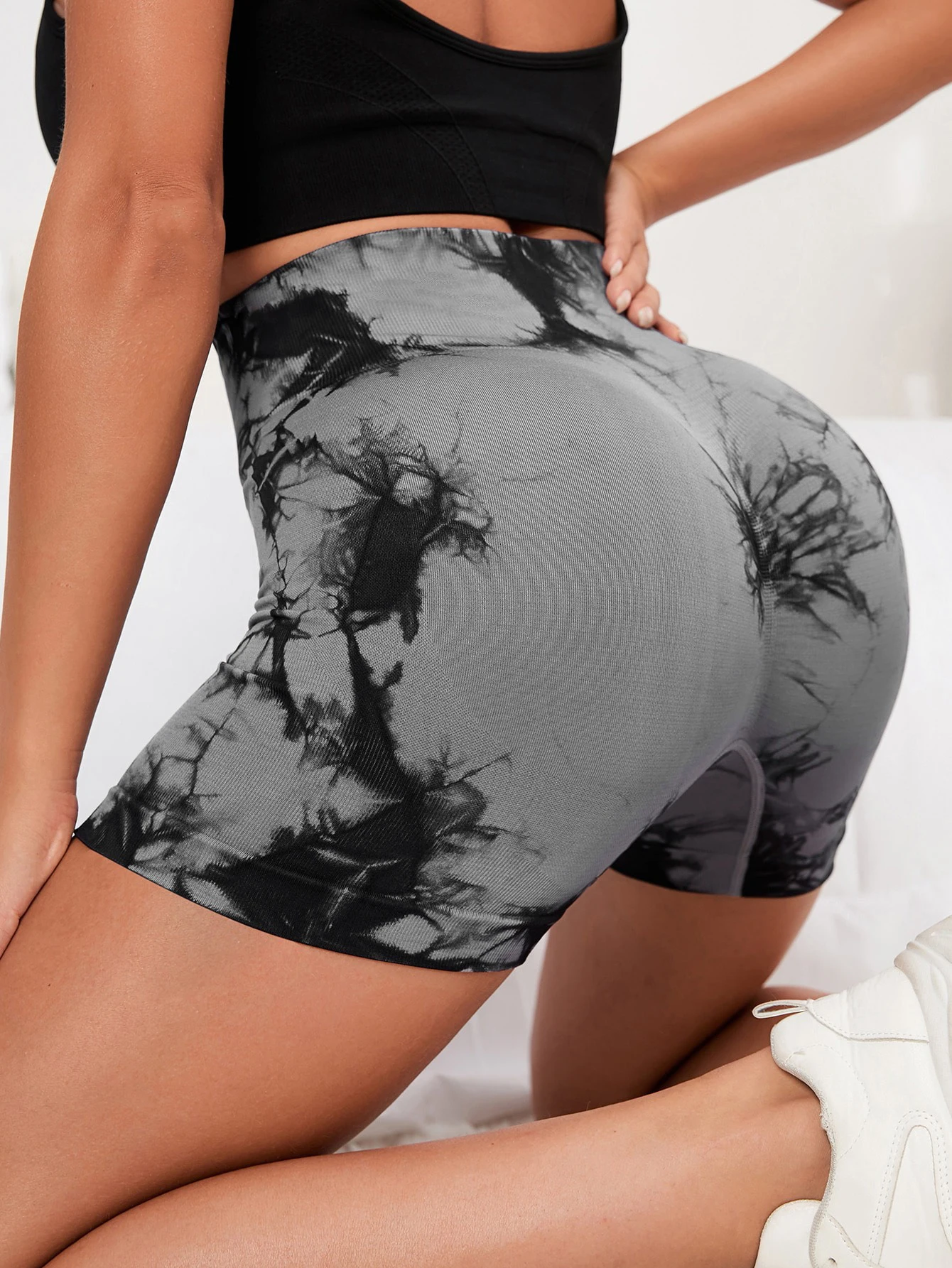 Short de yoga taille haute sans couture pour femme, levage des fesses, froissé, entraînement, gym active