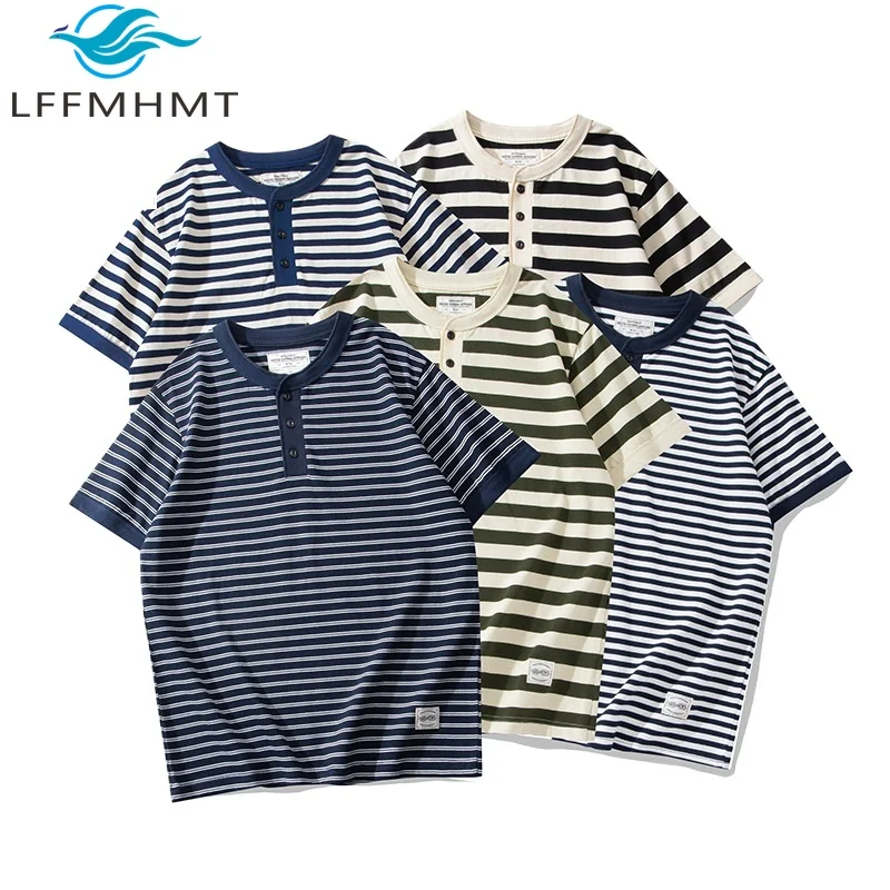 240G/㎡ Heavyweight Pure Cotton Vintage Striped Polo Shirt For Men Summer Fashion Short Sleeve Sea Sailing Retro Henrry Shirt Tee