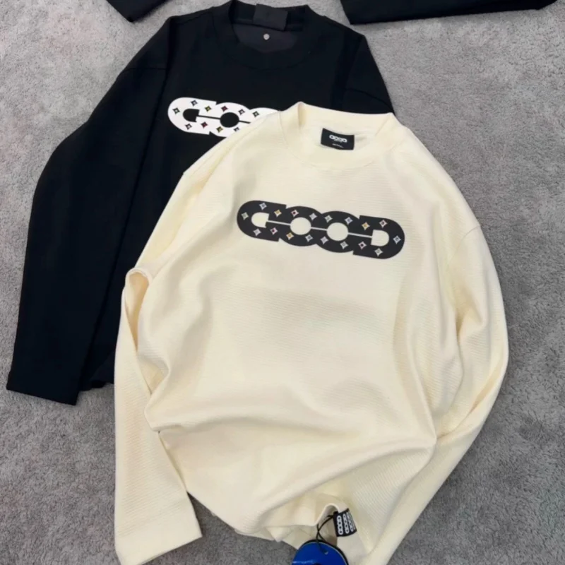 

Fashion GOODBRAND Sweatshirts Hollow Letter Color Diamond Foam Long Sleeve Tshirts Waffle Cotton Round Neck Pullover Men Women