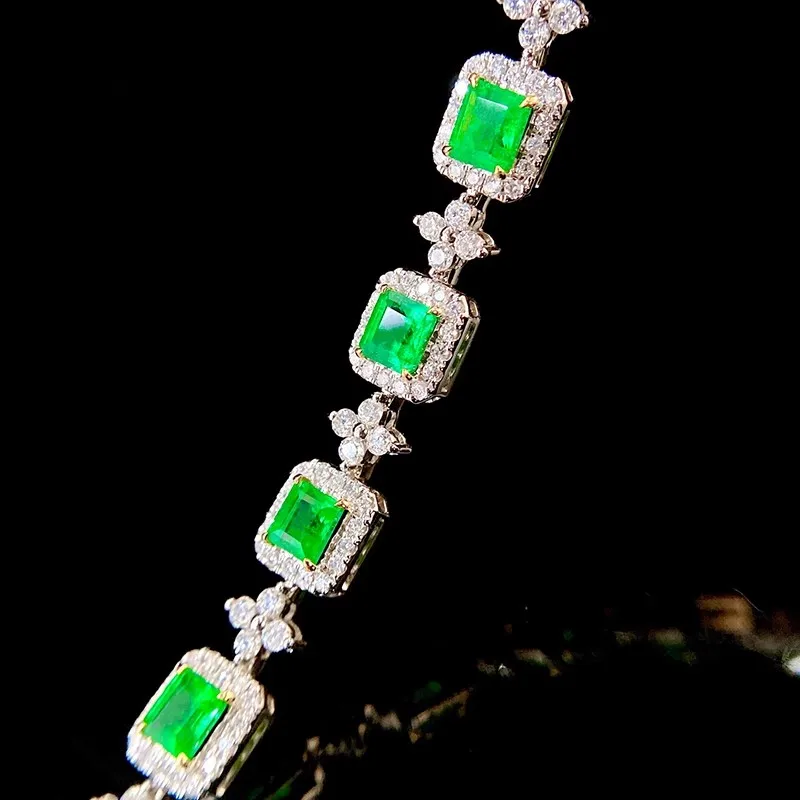 18K Au750 White Gold CVD Diamond 1.5Carat and Lab Emerald 3Ct Bracelet Wedding Party Engagement Anniversary Fashion Elegant