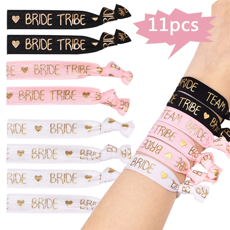 6/11pcs Team Bride Wristbands Bachelorette Party Bracelet Bride To Be Decoration Wedding Party Bridal Shower Supplies Hair Ties