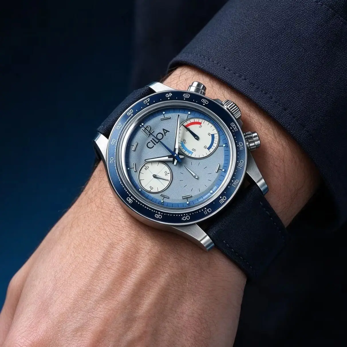 CILOA Retro Racing Chronograph Watch for Men, Vintage Multi Dial Quartz Wristwatch Suede Leather Strap Sports Wrist Watch-521