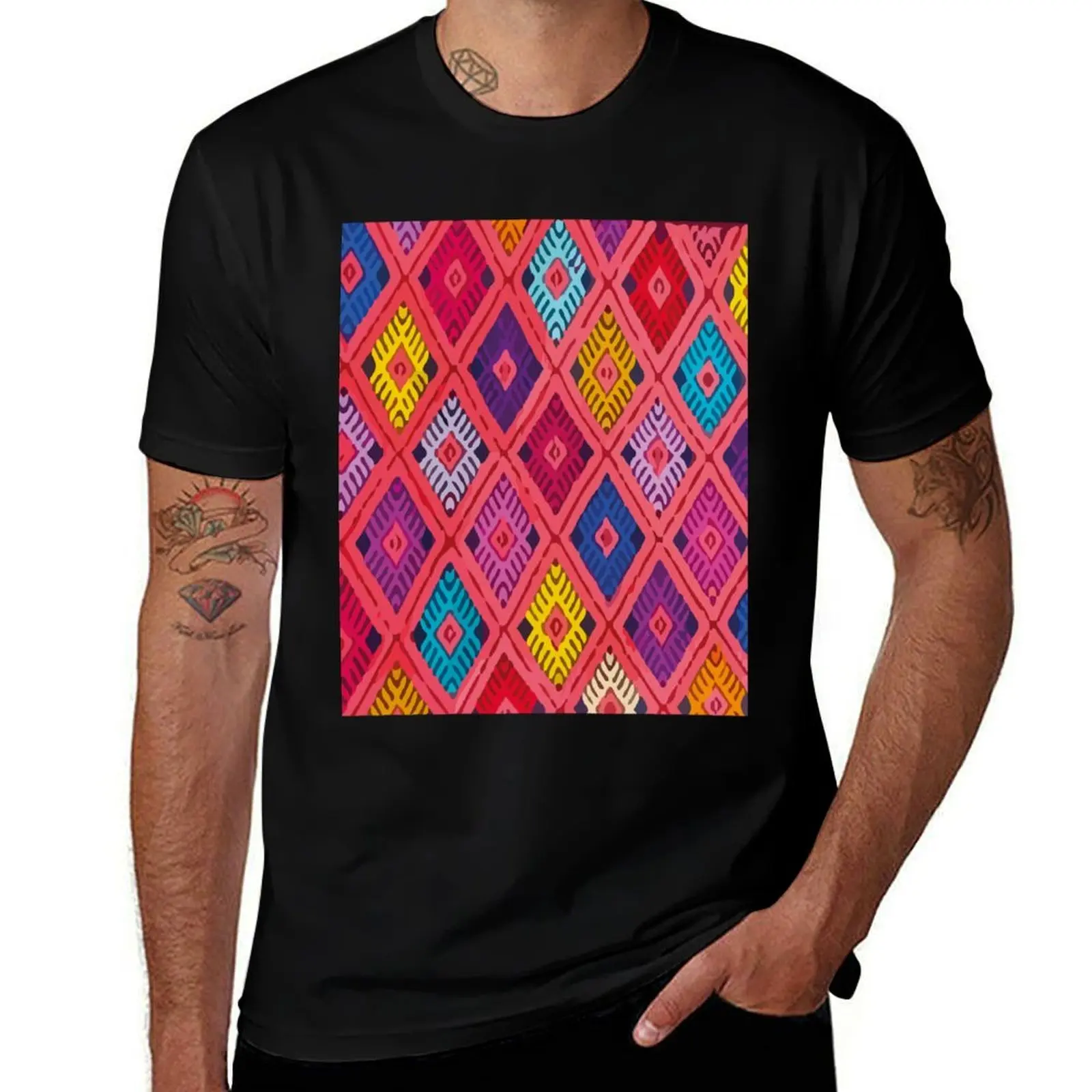 

Maximalist decor geometric embroidery multicolor patchwork vibrant folk art T-Shirt cotton man t-shirts Men's t-shirts
