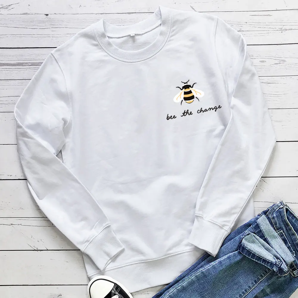 

Bee The Chang Printed New Arrival Bees Sweatshirt Women 100%Cotton Spring Autumn Funny Casual Long Sleeve Top Team Clothes