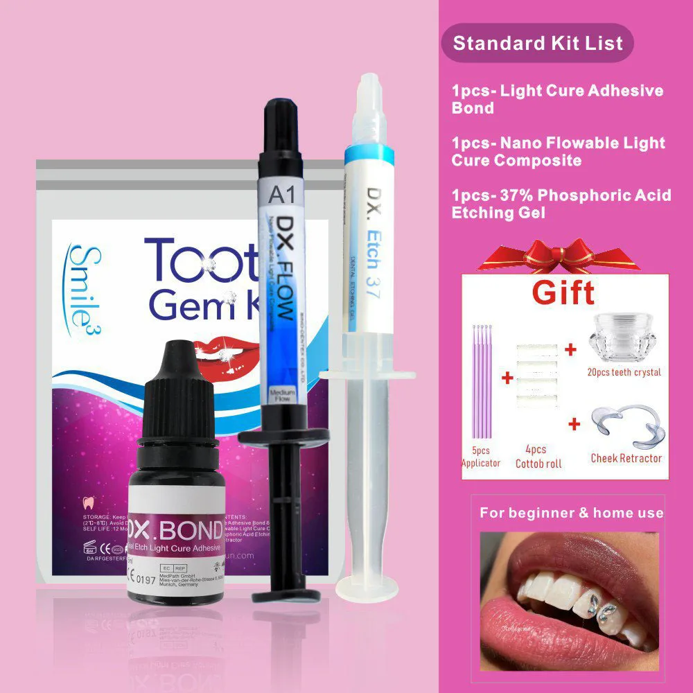 HOT ฟันอัญมณีชุดตกแต่งฟัน 37% กรดแกะสลักเจล Light Cure กาว Flowable คอมโพสิต Professional DIY เครื่องประดับคริสตัล