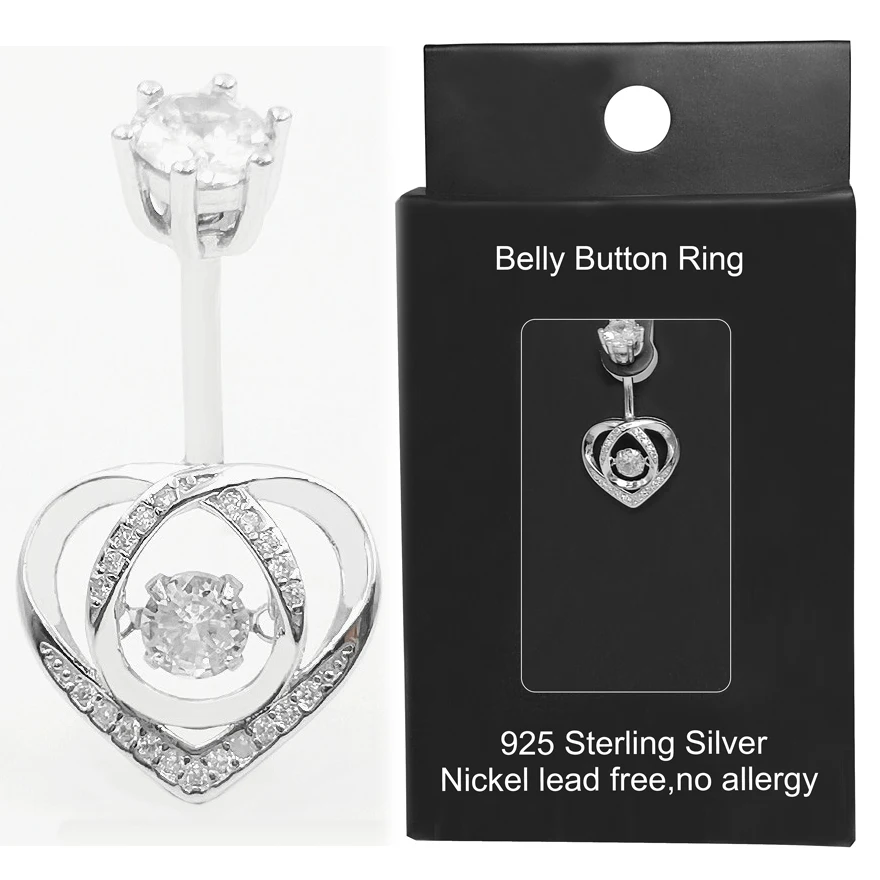 

2022New Belly button ring 925 Sterling Silver Cubic Zircon Heart 14G Navel Piercing Jewelry