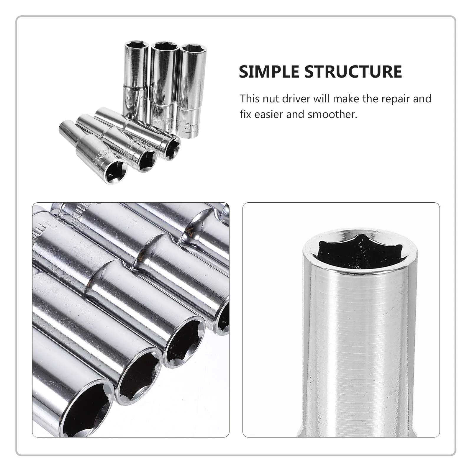 

1Set Socket Head Nut Driver Assorted Sizes Internal Hex Ratchet Wrench Extended Length Repair Tool Kit Nut Driver