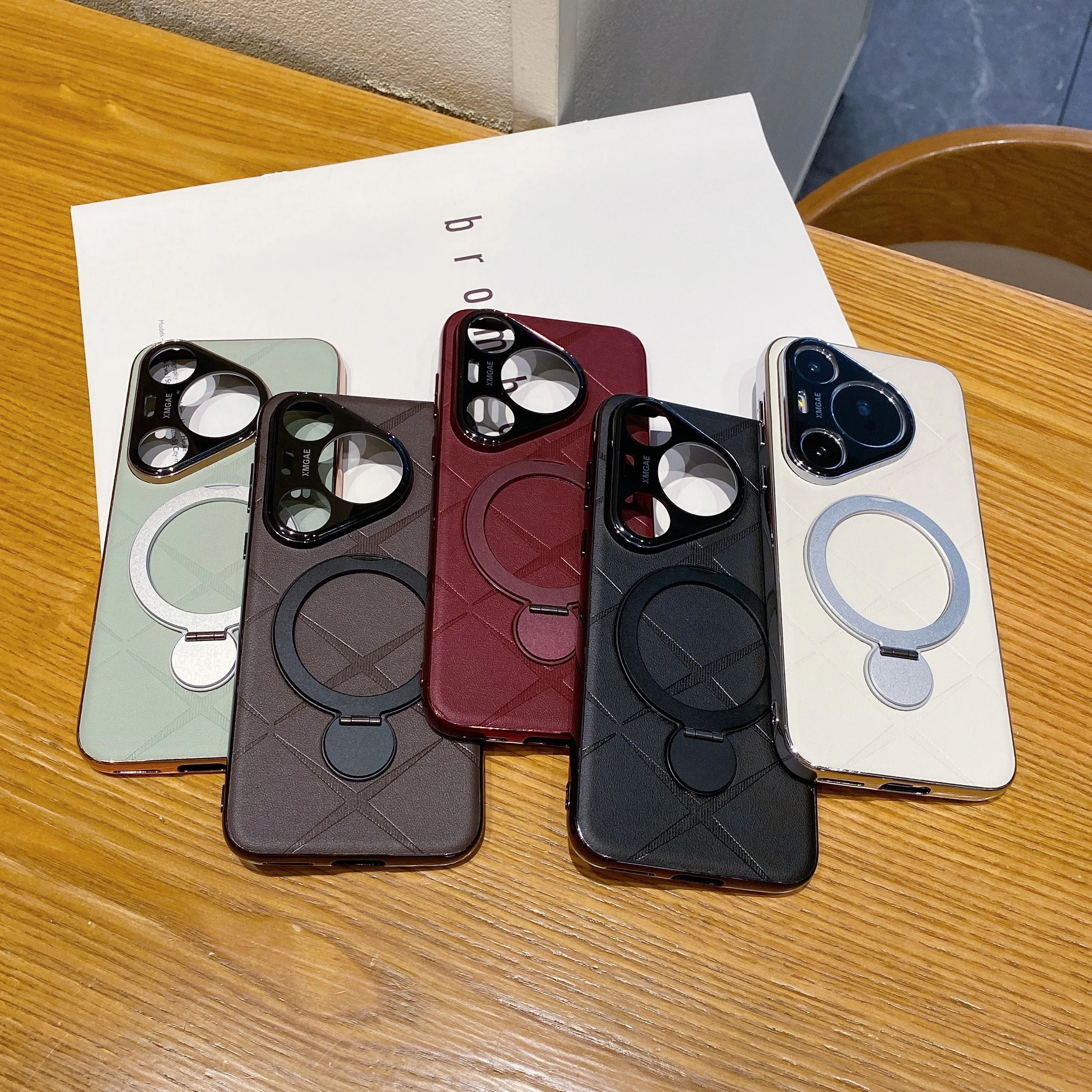 

Electroplating Leather Wireless Charging Magnetic Stand Case For Huawei Pura 70 Pro 70 Ultra, Built-in Camera Protection Cover