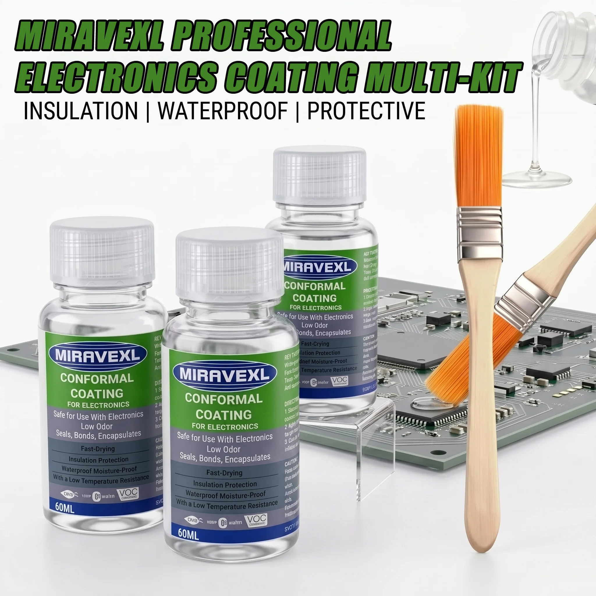 Clear Waterproof Conformal Coating Varnish for PCB Board, Fast Drying Electronics Insulation Paint, Includes Applicator Brush
