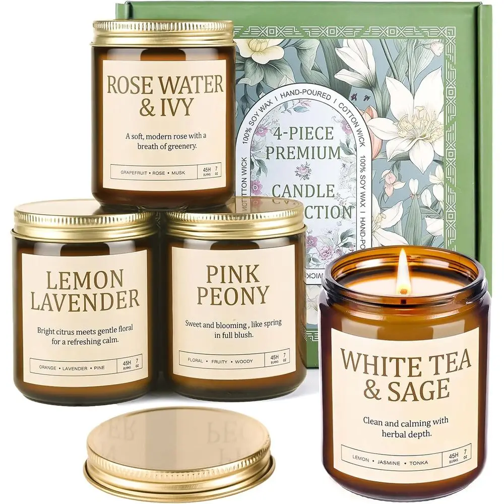 

Набор из 4 ароматических соевых свечей, 28 унций, длительного горения, идеально подходят для дома, медитации, в качестве подарков